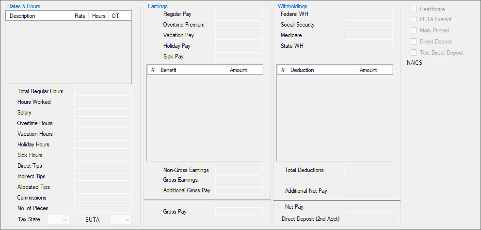 Rages and Hours section of Wages screen
